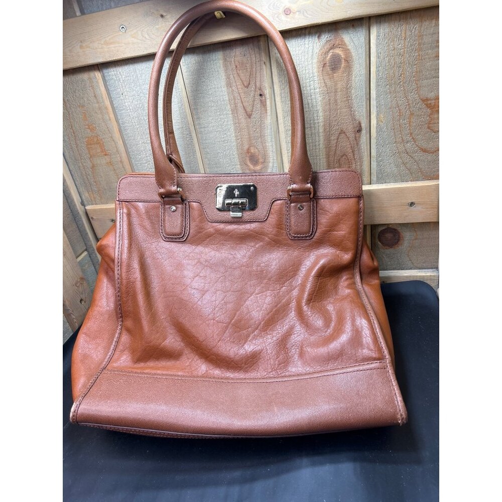 Cole Haan Womens Leather Tote Bag With Orange Lining & Zip Pocket